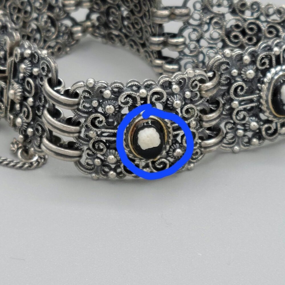 Vintage Danecraft Sterling Silver Filigree Mini Cameos Bracelet Earrings Set - Picture 13 of 13